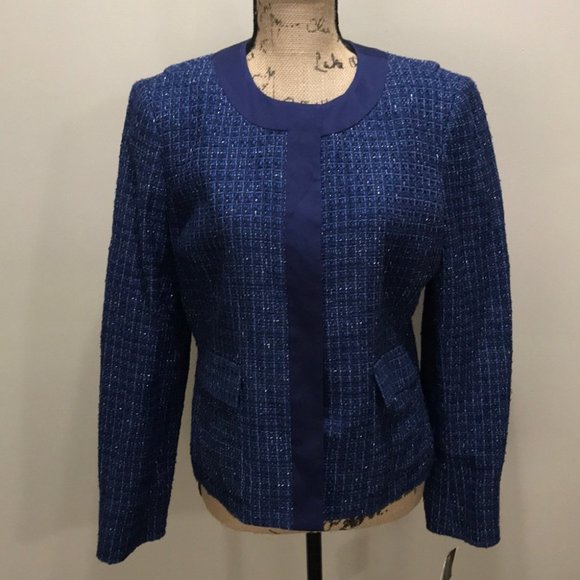 {Jones NY} NWT Cobalt Tweed Crew Blazer - Picture 6 of 14